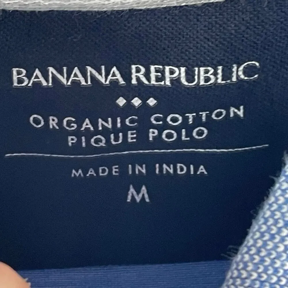 Banana Republic Mens Birdseye Organic Cotton Pique Polo SZ M Antique Blue